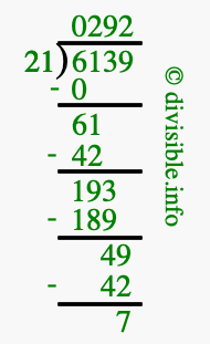 6139 divided by 21 using long division