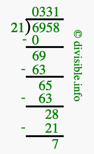 6958 divided by 21 using long division