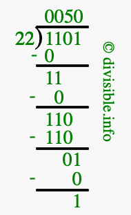 1101 divided by 22 using long division
