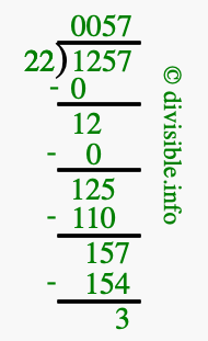 1257 divided by 22 using long division