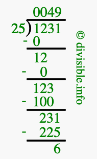 1231 divided by 25 using long division