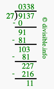 9137 divided by 27 using long division