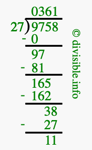 9758 divided by 27 using long division