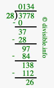 3778 divided by 28 using long division
