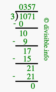 1071 divided by 3 using long division