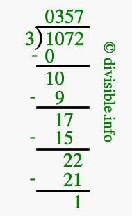 1072 divided by 3 using long division