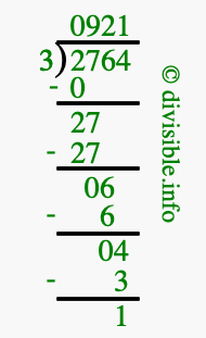 2764 divided by 3 using long division
