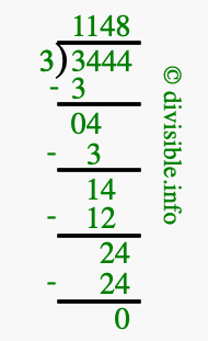 3444 divided by 3 using long division