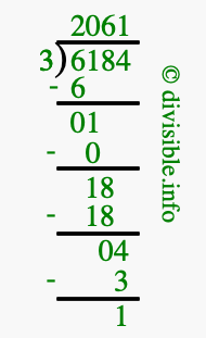 6184 divided by 3 using long division