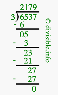 6537 divided by 3 using long division