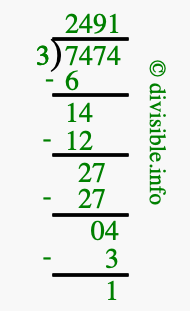7474 divided by 3 using long division