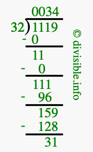 1119 divided by 32 using long division