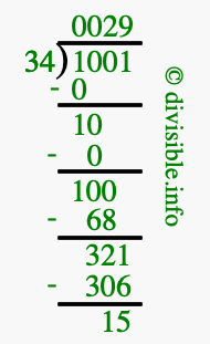 1001 divided by 34 using long division