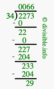 2273 divided by 34 using long division