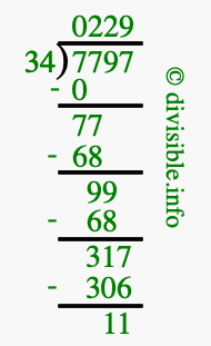 7797 divided by 34 using long division