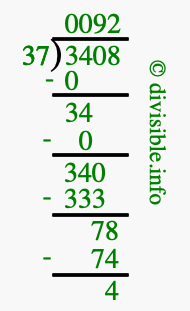 3408 divided by 37 using long division