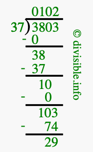 3803 divided by 37 using long division