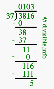 3816 divided by 37 using long division