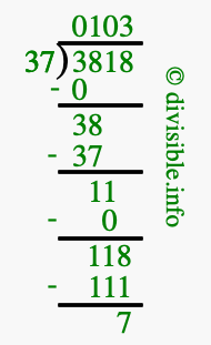3818 divided by 37 using long division