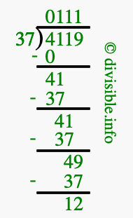 4119 divided by 37 using long division