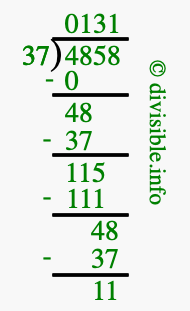 4858 divided by 37 using long division