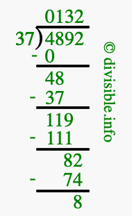 4892 divided by 37 using long division