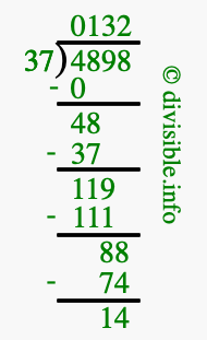 4898 divided by 37 using long division