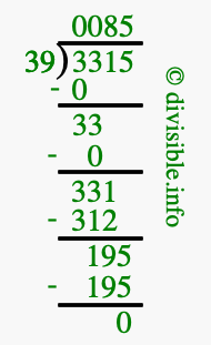 3315 divided by 39 using long division