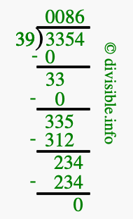 3354 divided by 39 using long division