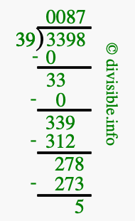 3398 divided by 39 using long division