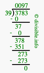 3783 divided by 39 using long division