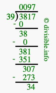 3817 divided by 39 using long division