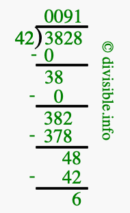 3828 divided by 42 using long division
