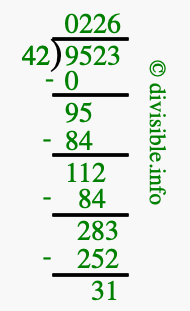 9523 divided by 42 using long division