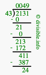 2131 divided by 43 using long division