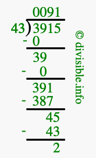3915 divided by 43 using long division