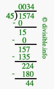 1574 divided by 45 using long division