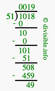 1018 divided by 51 using long division