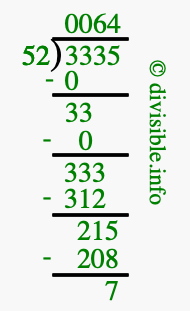 3335 divided by 52 using long division