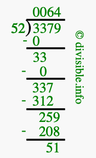 3379 divided by 52 using long division