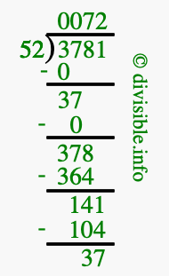 3781 divided by 52 using long division