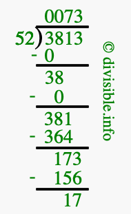 3813 divided by 52 using long division