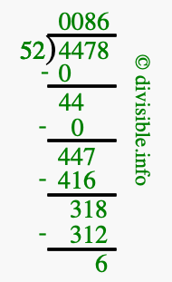 4478 divided by 52 using long division
