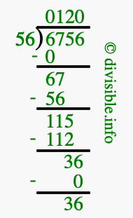 6756 divided by 56 using long division