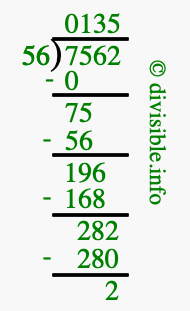 7562 divided by 56 using long division