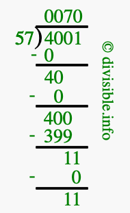 4001 divided by 57 using long division