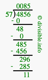 4856 divided by 57 using long division