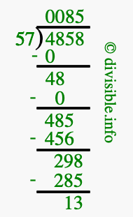 4858 divided by 57 using long division