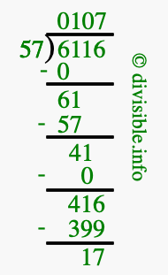 6116 divided by 57 using long division