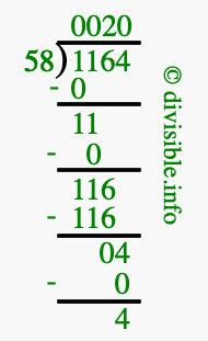 1164 divided by 58 using long division